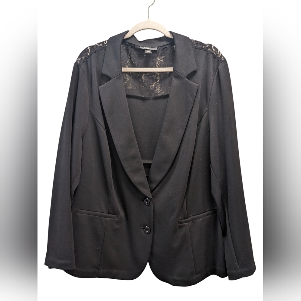 AGB Black Knit Single Breasted Blazer with Lace Accents Size 24W